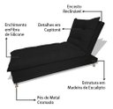 Ver imagem 2 de Sofa Cama Chaise Bicama Reclinavel Sala Lavinia Suede:Preto/Suede