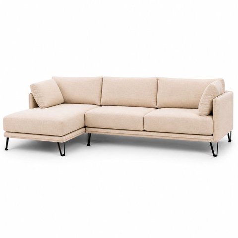 Sofá Sala de Estar Atena Chaise Esquerdo Pés de Ferro 284cm 5 Lugares Linho Off White M1 - Monari de
