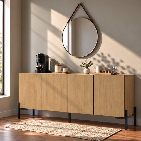 Aparador Buffet 100% MDF 4 Portas com Pés em Metal 164x85x40cm Castanho