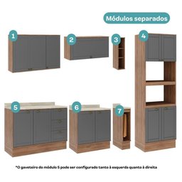 Armário de Cozinha Completa com Balcão Milla Dreamer Carraro Nogal Cinza Titânio - 10