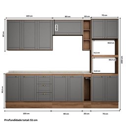 Armário de Cozinha Completa com Balcão Milla Dreamer Carraro Nogal Cinza Titânio - 9
