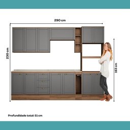 Armário de Cozinha Completa com Balcão Milla Dreamer Carraro Nogal Cinza Titânio - 3