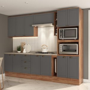 Armário de Cozinha Completa com Balcão Milla Dreamer Carraro Nogal Cinza Titânio