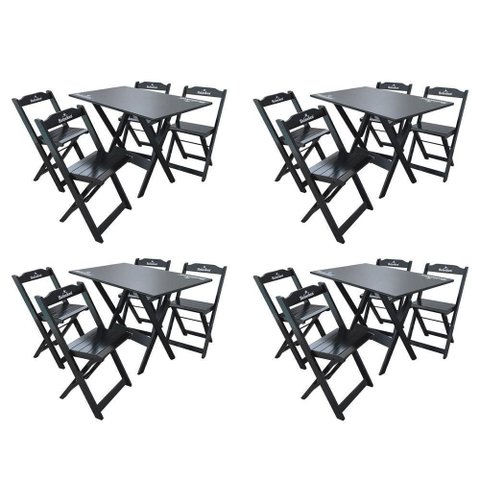 Kit 4 Conjuntos Mesa Dobrável Madeira 110x70 com 4 Cadeiras Personalizada Hei Preta - Tarimatã