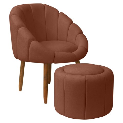 Kit Poltrona Decorativa Orgânica com Puff Flora Fixa Bouclê - Sofa Store:bouclê Terracota