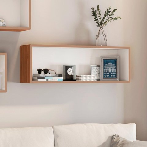 Nicho para Livro Retangular de Parede 99x33 Cm Mdf Freijó Off White Dalla Costa