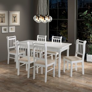 Conjunto Sala de Jantar Com 6 Cadeiras Madeira Maciça Mv Outlet Branco