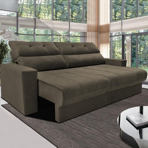 Sofá Retrátil e Reclinável 1,90m Clean Cama Inbox Velusoft Café