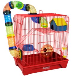 Gaiola Hamster 3 Andares Colorida com Casa Tubos e Rodinha - Vermelha - 1