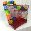 Ver imagem 3 de Gaiola Hamster 3 Andares Colorida com Casa Tubos e Rodinha - Vermelha
