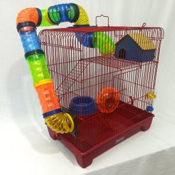 Gaiola Hamster 3 Andares Colorida com Casa Tubos e Rodinha - Vermelha - 3