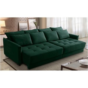 Sofá Cama Retrátil e Reclinável 2,50m com Molas Carol Veludo Verde Adonai Estofados