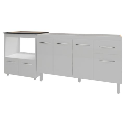 Balcão Cozinha Gabinete de Pia 140 Cm Camila e Balcão Evelyn para Fogão Cooktop 5 Bocas e Forno Elét