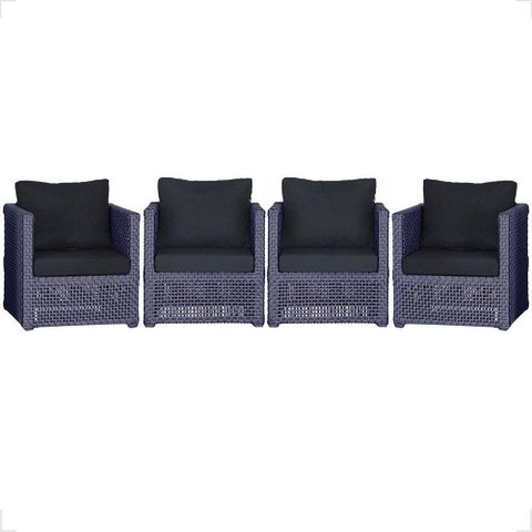 4 Poltronas Madri Alumínio Corda Náutica Estofado 12 Trama Azul