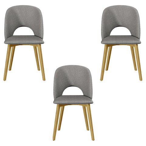 Kit 3 Cadeiras Decorativas Sala de Jantar Madeira Maciça Hadassa Linho Cinza/Freijó - Gran Belo