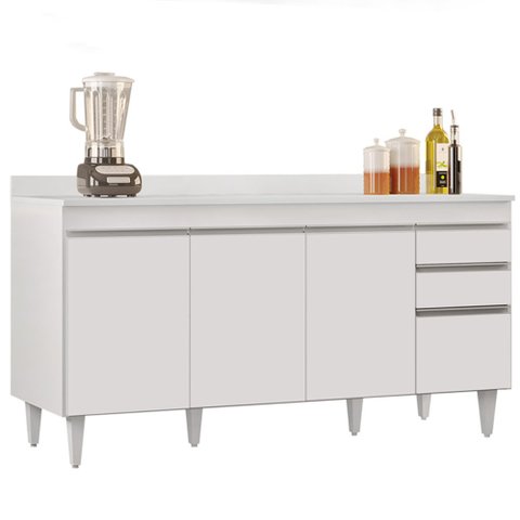 Balcão Gabinete para Pia com Tampo 160cm Arkansas Branco - Lumil Lumil Móveis