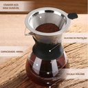 Ver imagem 3 de Cafeteira Vidro com Coador Inox Filtro Passador Cafe 400ml Bule Jarra Manual Boro Borossilicato Drip