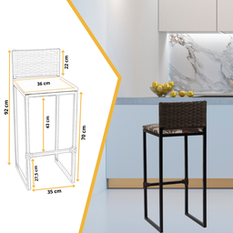 Kit 4 Bancos Quadrado Junco Argila para Bancada Alta Cozinha Área Gourmet Bistrô Piscina Bar - 2
