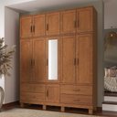 Ver imagem 4 de Guarda Roupa Casal com Espelho 11 Portas 4 Gavetas Madeira Maciça Lorie F06 Castanho - Lyam Decor