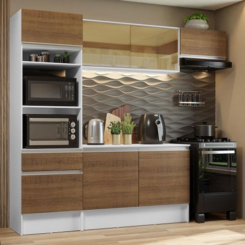Armário de Cozinha Completa 240cm Branco/Rustic Diamante Madesa XA02