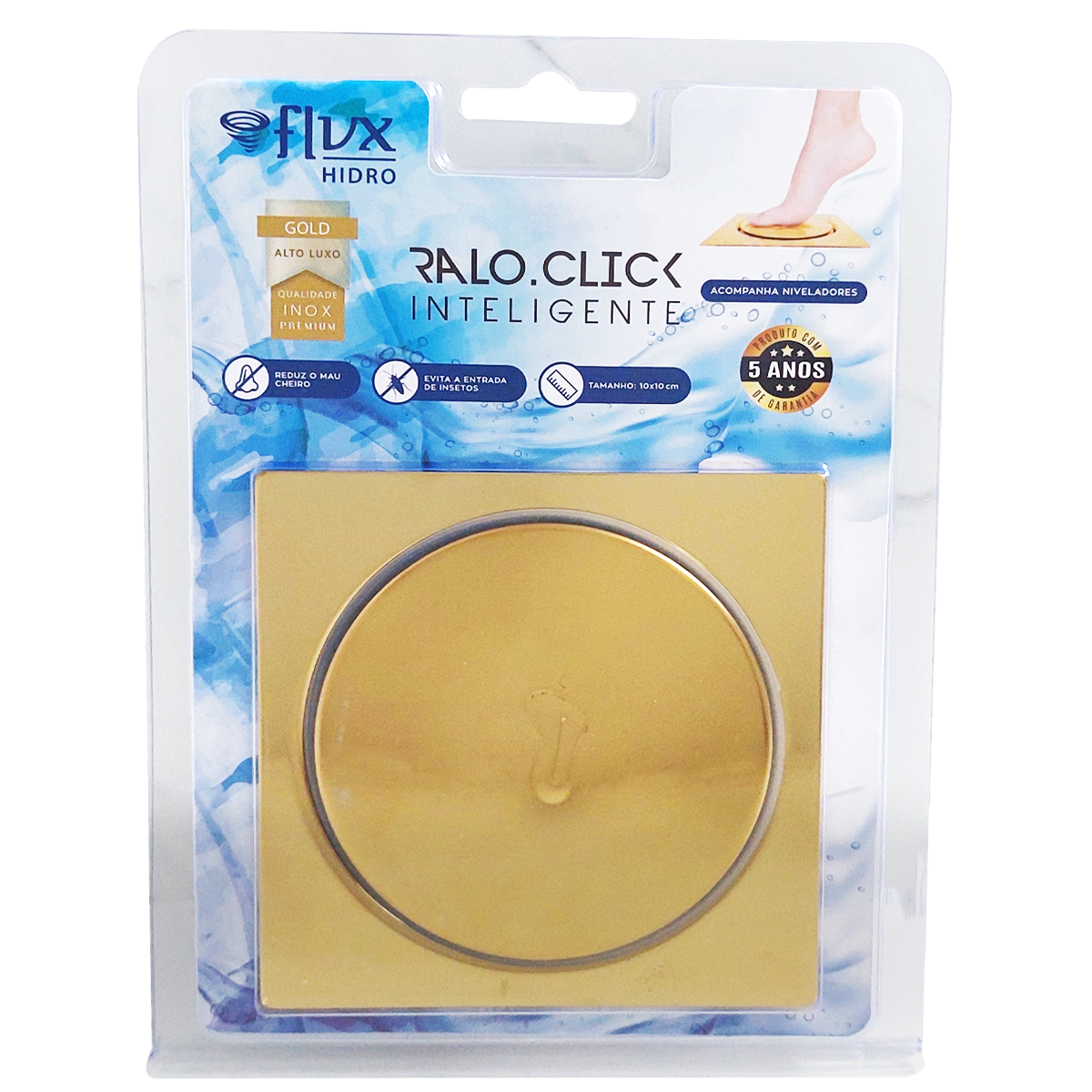 Ralo Click Quadrado 10x10cm Gold - 3