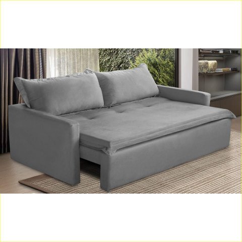 Sofá sem Caixa Retrátil e Reclinável 2,00m com Molas Karla Suede Cinza Rover & Beato