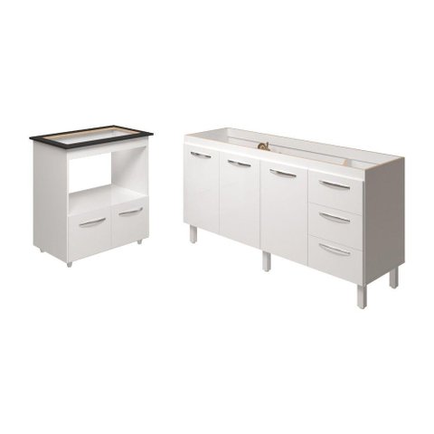 Cozinha Balcão Armário Gabinete de Pia 150 Cm Deise e Balcão Evelyn para Fogão Cooktop 5 Bocas