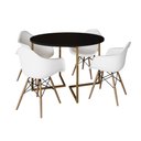 Ver imagem 2 de Mesa Jantar Industrial Redonda 110cm Preta Base V Dourada com 4 Poltronas Brancas Eames Eiffel Daw M