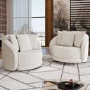 Ver imagem 2 de Kit 02 Poltronas Decorativa para Sala de Estar Base Giratória Witta M03 Bouclê Branco - Lyam Decor