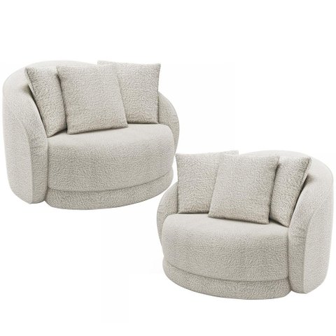 Kit 02 Poltronas Decorativa para Sala de Estar Base Giratória Witta M03 Bouclê Branco - Lyam Decor