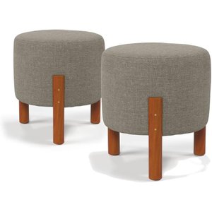 Kit C/ 2 Puff Redondo Luxo Decorativo Charme- Cinza Linho