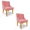 Ver imagem 1 de Kit 2 Cadeiras Estofadas para Sala de Jantar Base Fixa de Madeira Castanho Lia Suede Rosê - Ibiza