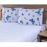 Jogo Lençol 4 Peças Cama Viúva 2,03mx1,20mx30cm 100% Algodão 180 Fios Ponto Palito Borboletas Azul - 2