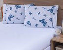 Ver imagem 2 de Jogo Lençol 4 Peças Cama Viúva 2,03mx1,20mx30cm 100% Algodão 180 Fios Ponto Palito Borboletas Azul