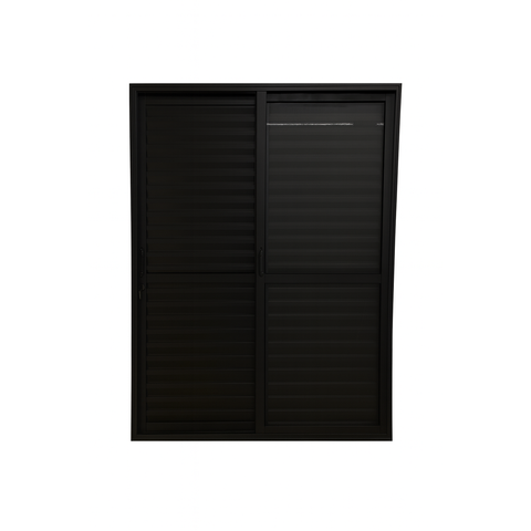 Porta Balcão 3 Folhas Aluminio Preto com Fechadura 2,10x1,50 Linha 25