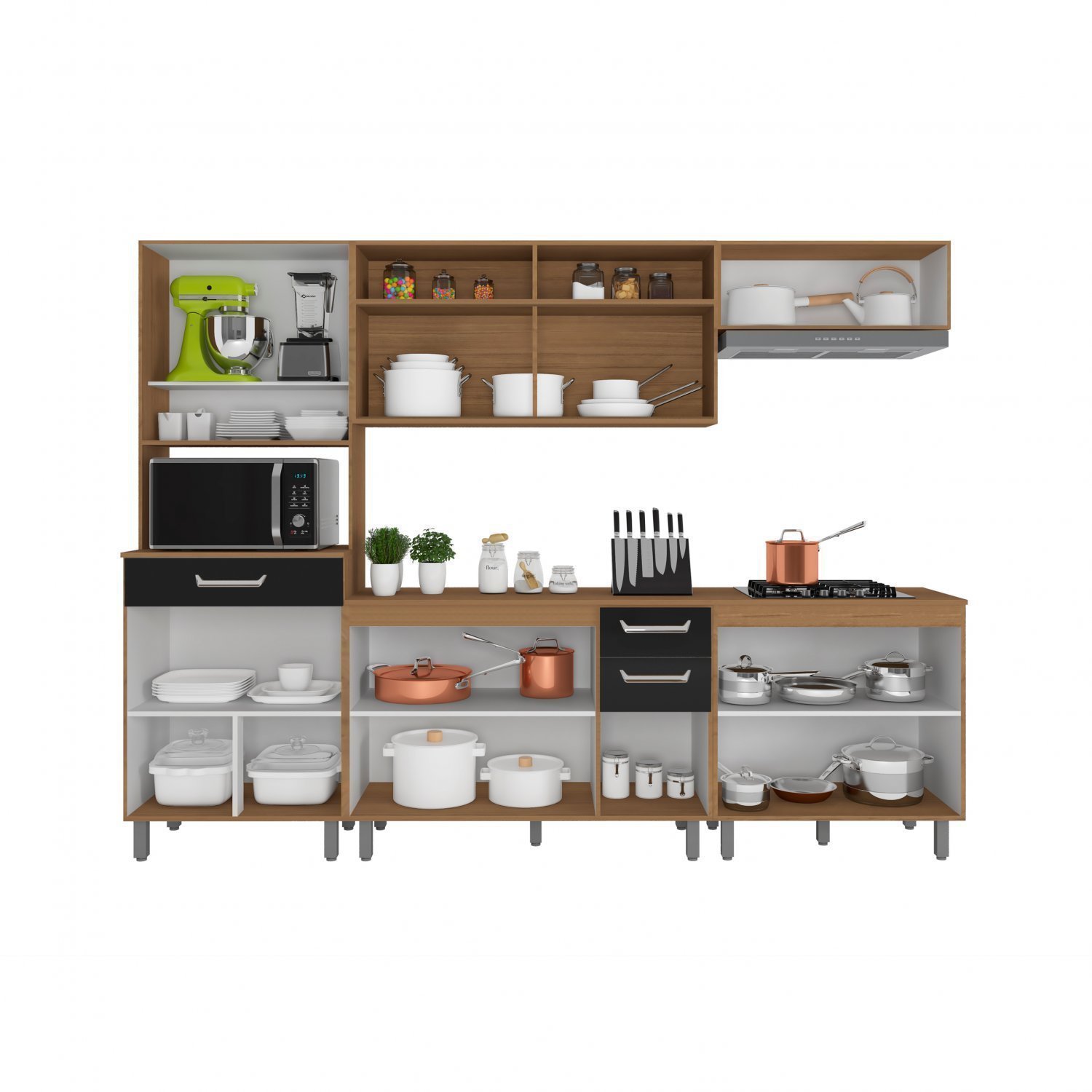 Cozinha Compacta Paneleiro Duplo12 Portas 3 Gavetas com Balcão Flex Viena Poliman Móveis - 2