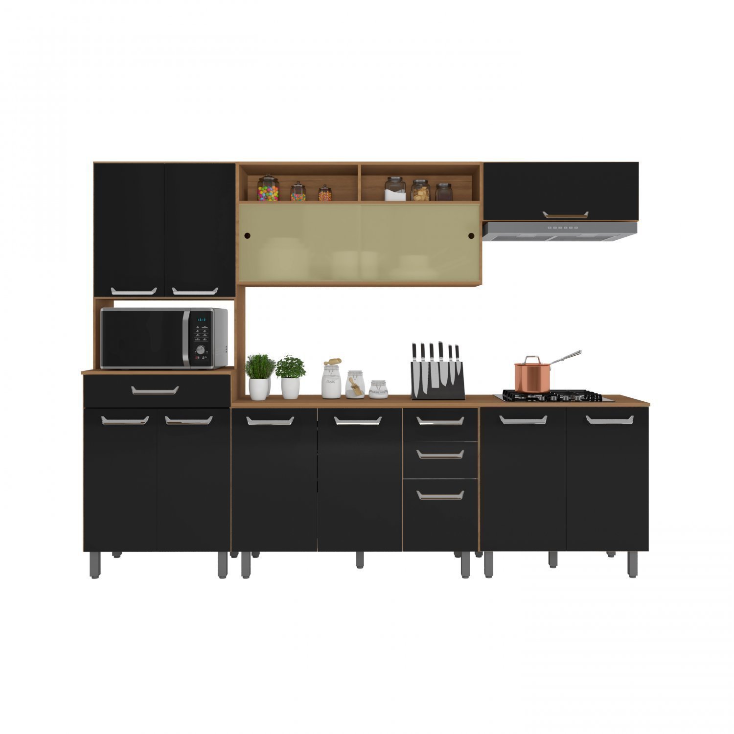 Cozinha Compacta Paneleiro Duplo12 Portas 3 Gavetas com Balcão Flex Viena Poliman Móveis - 3