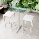 Ver imagem 1 de Conjunto Mesa Alta Bar Bistrô Quadrada Vidro 2 Bancos Estofado Don Castro Decor