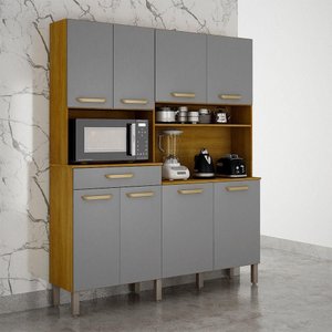 Armário de Cozinha Âmbar 8 Portas 1 Gaveta Mobilihouse Cinamomo/cinza Acetinado
