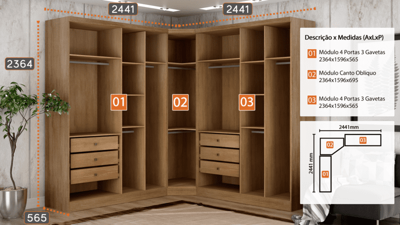 Modulado Closet Completo Espelhado 9 Portas 6 Gavetas - Linea-cumaru - Móveis Novo Horizonte - 3