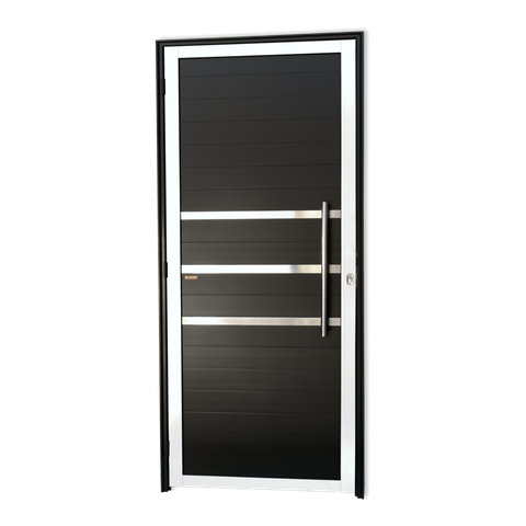 Porta Alumínio Lambril c/Friso c/Puxador D.Mix Preto 80 Brimak
