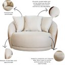 Ver imagem 7 de Poltrona Ayla Fixa Pés de Madeira - Redonda, Almofadas, Linho Bege Sintético Caramelo, Orgânico