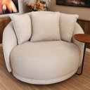 Ver imagem 3 de Poltrona Ayla Fixa Pés de Madeira - Redonda, Almofadas, Linho Bege Sintético Caramelo, Orgânico