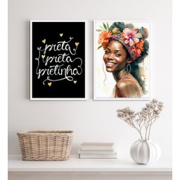 Kit 2 Quadros Decorativos Preta Preta Pretinha- Aquarela 24x18cm - com Vidro:madeira Preta - 2