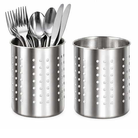 Kit 2 Escorredores de Talheres Inox Perfurado Porta Talheres Cozinha