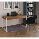 Ver imagem 1 de Escrivaninha Estilo Industrial Malta Amêndoa 137x53cm Ferro Branco com 1 Poltrona Preta Marrom