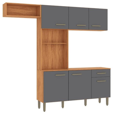 Cozinha Emilly 220cm 6 Portas 1 Gaveta Cinamomo/Grafite