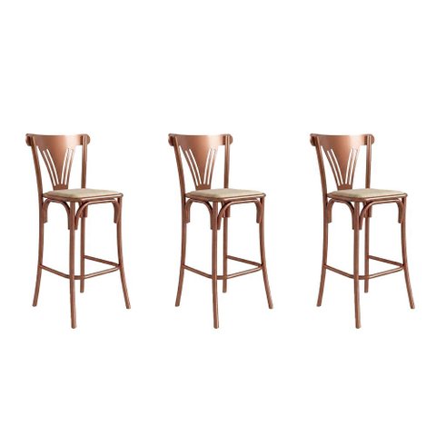 Kit 3 Banquetas Altas Paris em Aço Cobre para Cozinha Bancada Gourmet Balcão com Assento na Cor Bege