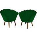 Ver imagem 1 de Kit 02 Poltronas Decorativa Pétala Pés Palito Suede Verde - DS Estofados