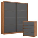 Ver imagem 1 de Guarda Roupa Casal Belga e Cômoda Atria Amêndola Grafito - Demartêz